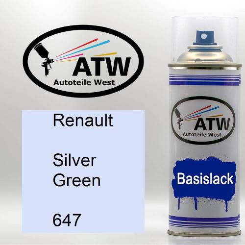 Renault, Silver Green, 647: 400ml Sprühdose, von ATW Autoteile West.